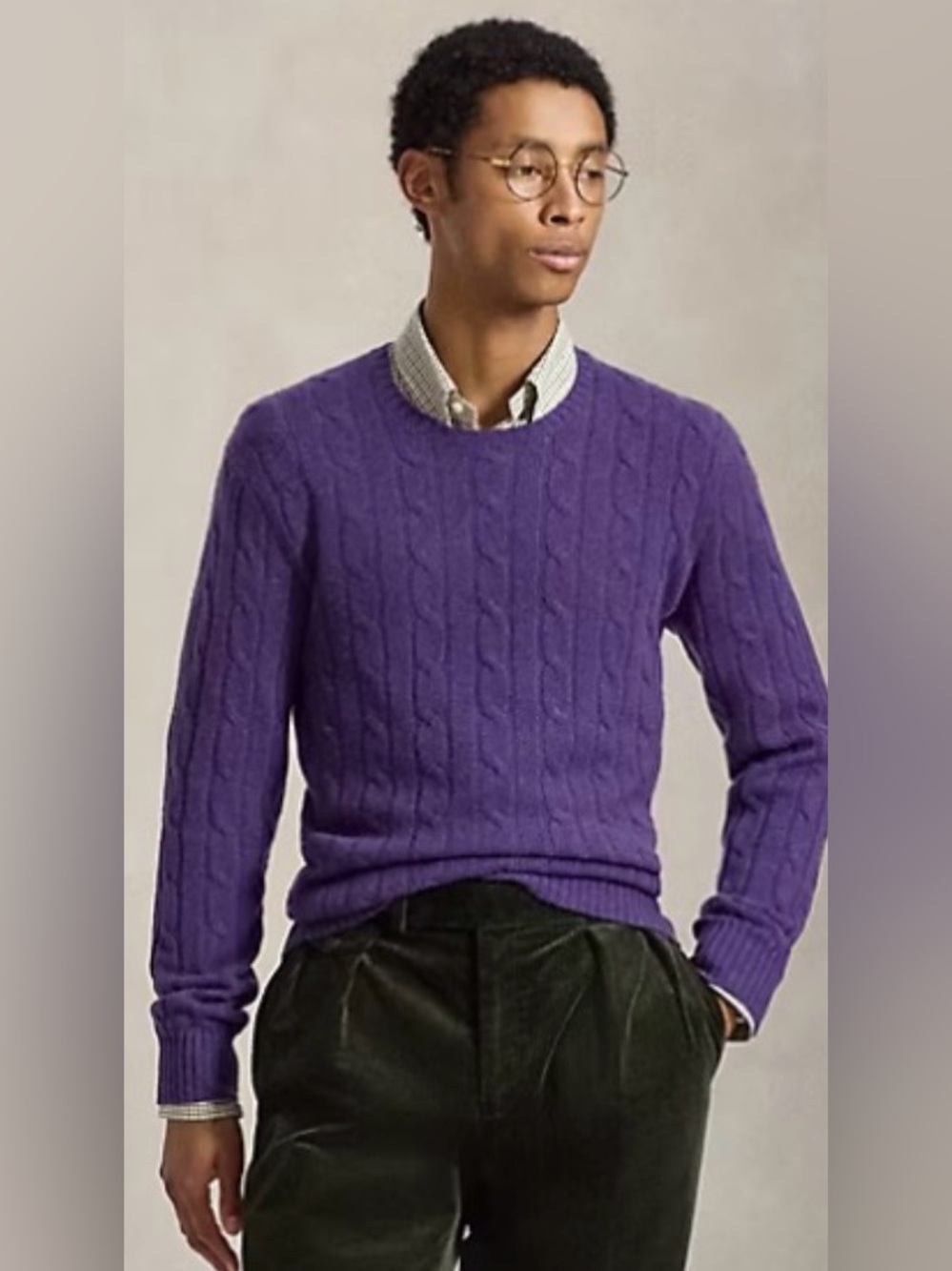 Ralph Lauren Purple Cable-Knit Crewneck Sweater